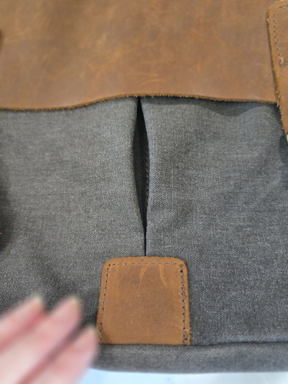 Leather-Trim Canvas Messenger Bag for Men - Brown & Gray - Picture 2 of 16